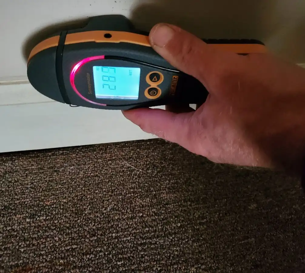 Moisture detection at baseboard during Burst Pipe Cleanup in Plymouth